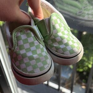 Vans Kids Slip-On Checkerboard Sneakers - Light Green/White